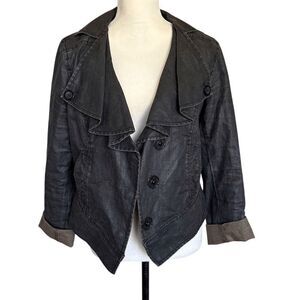 CAbi Women's Charcoal Cropped Moto Jacket M  Casual 3/4 sleeve